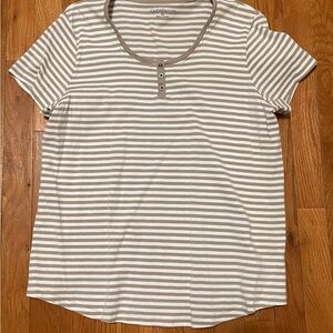 Croft & Barrow Beige Striped Short Sleeve Tee